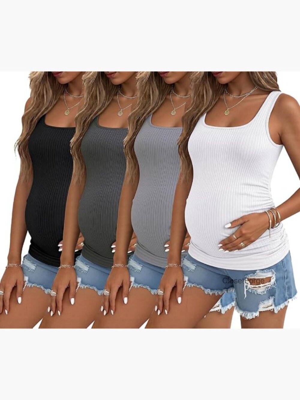 4 Pack Maternity Tank Tops Ribbed Summer Pregnancy Tanks